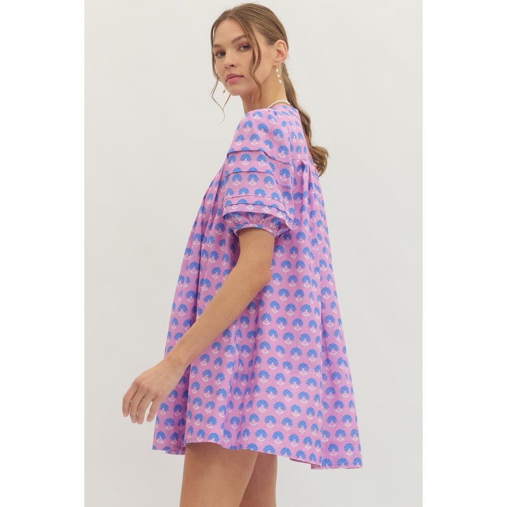Entro NWT Purple Cotton Babydoll Mini Dress with Puff Sleeves Sz M - Picture 4 of 10